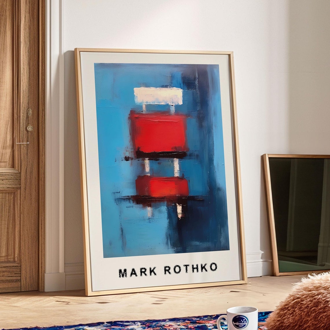 Mark Rothko Style Red and Blue Abstract Geometric Art Poster