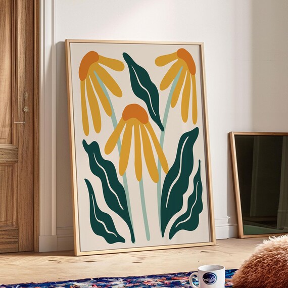 Groovy Flower Print Maximalist Flower Wall Decor Retro Living Room Decor Botanical Poster Matisse Wall Art
