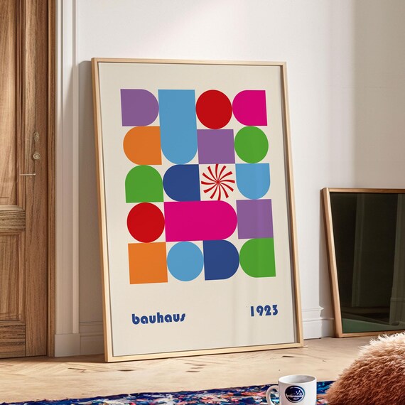 Bauhaus Printable Geometric Poster Abstract Maximalist Trendy Print Colorful Living Room Wall Art Eclectic Home Decor