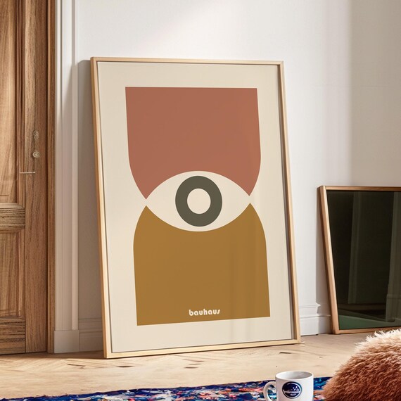 Bauhaus Printable Geometric Eye Poster Minimalist Trendy Print Mid Century Modern Living Room Wall Art Earthtones