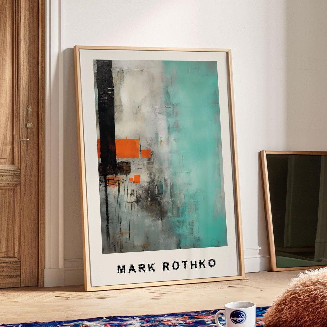 Mark Rothko Style Orange Black and Teal Modern Abstract Poster