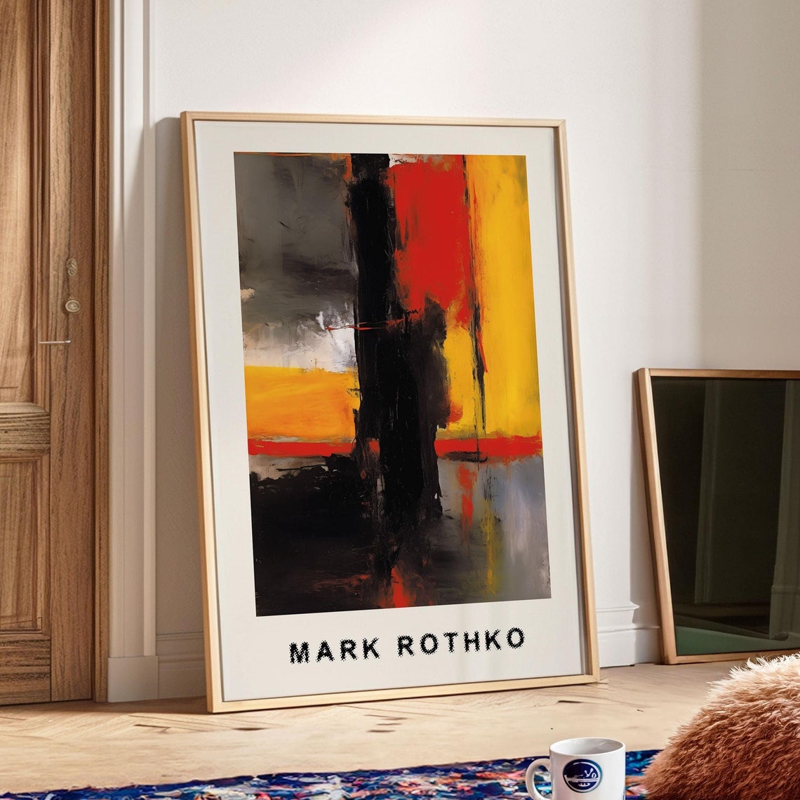 Mark Rothko Style Bold Black Form on Yellow Red Abstract Poster