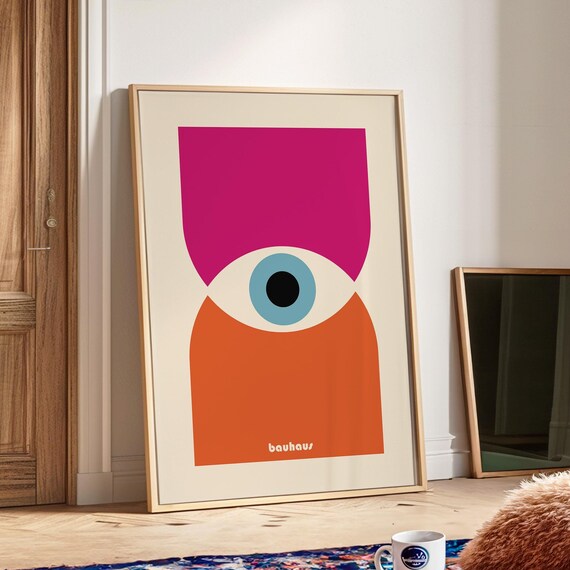 Bauhaus Printable Geometric Eye Poster Minimalist Trendy Print Mid Century Modern Living Room Wall Art Hot Pink Bauhaus