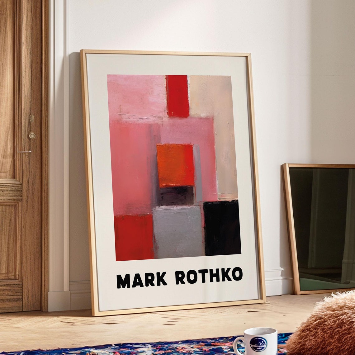 Mark Rothko Style Red Pink Black Blocks Modern Abstract Poster