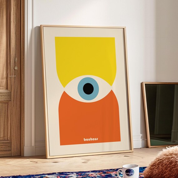 Bauhaus Printable Geometric Eye Poster Minimalist Trendy Print Mid Century Modern Living Room Wall Art Yellow Bauhaus