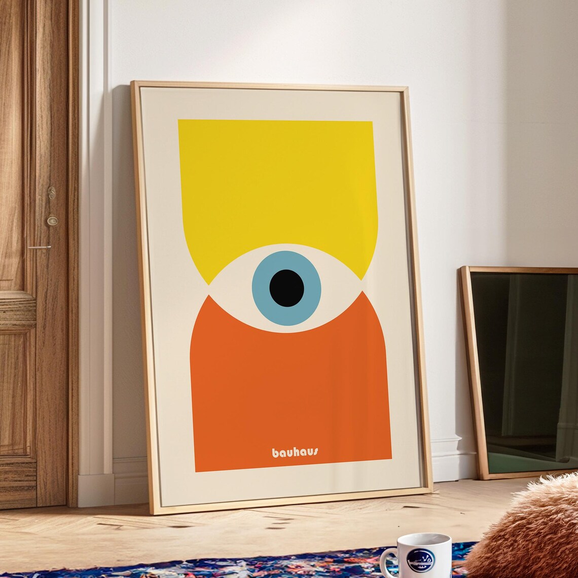 Bauhaus Single Eye Abstract Poster Yellow Orange with Sky Blue Iris