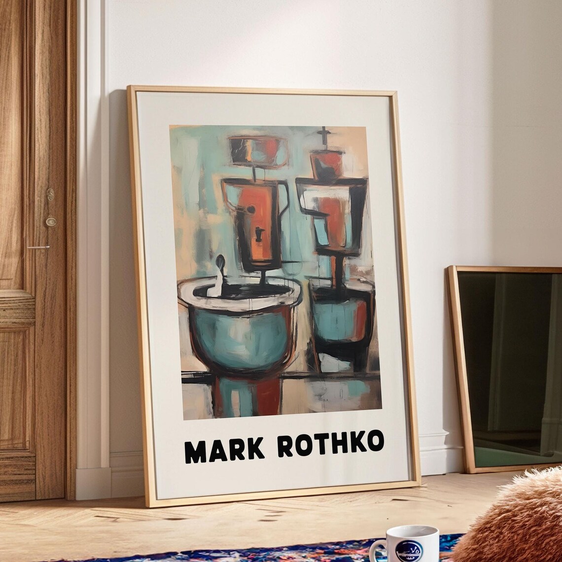 Mark Rothko Style Twin Vessel Abstract in Teal and Rust Poster