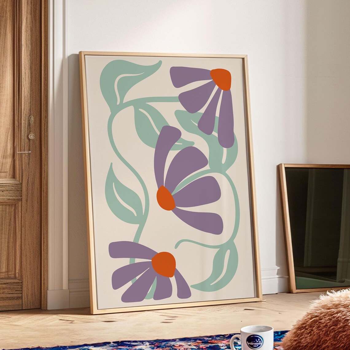 Lilac Groovy Flower Print, Matisse-Inspired Art Print