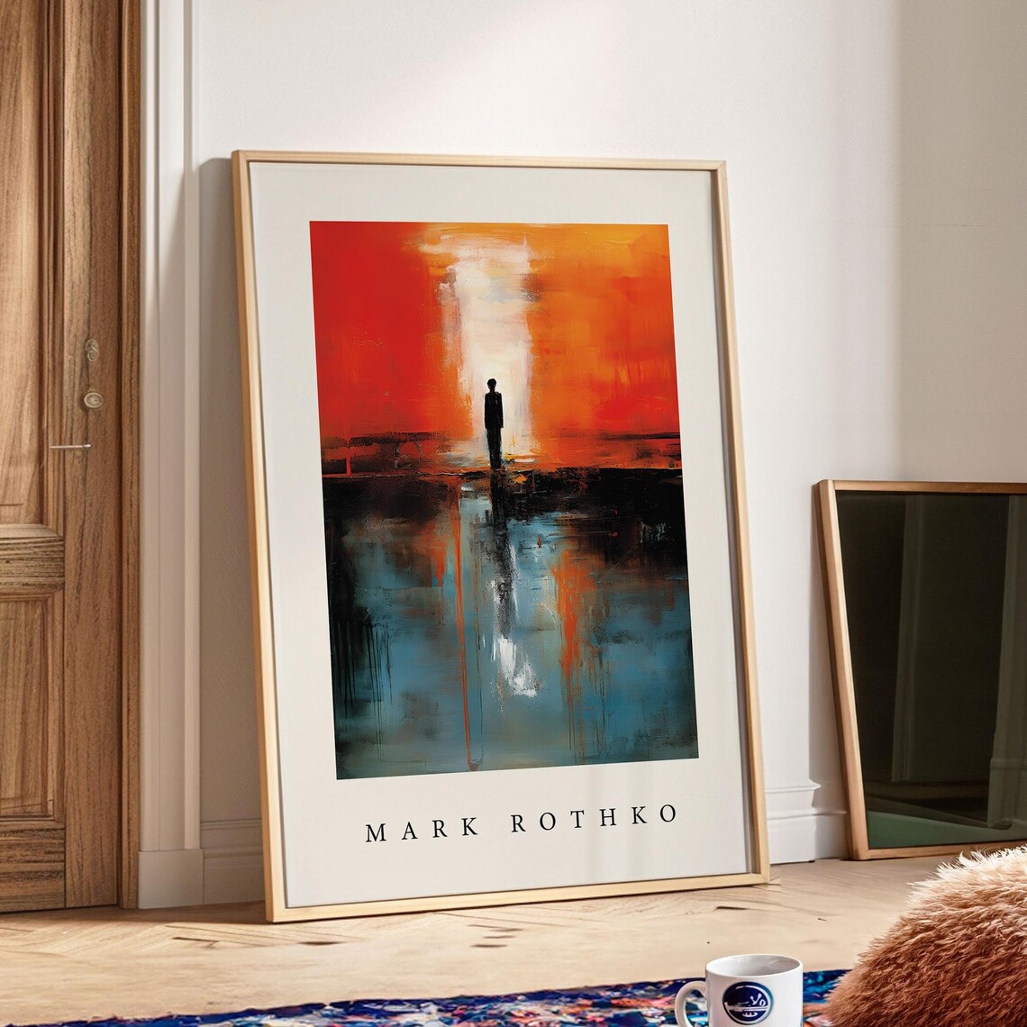 Mark Rothko Style Lone Figure in Fiery Orange Landscape Poster
