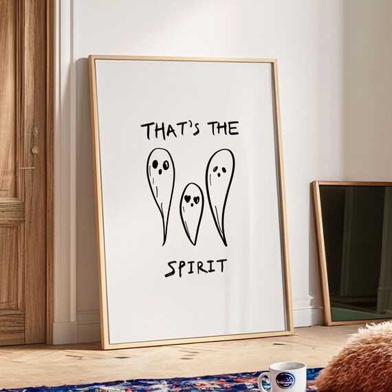 Cute Halloween Ghosts Print Blackwhite Hand Drawn Fall Decor Minimalist Halloween Printable Wall Art