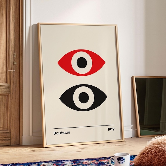 Bauhaus Eyes Geometric Printable Poster Minimalist Trendy Print Mid Century Modern Living Room Wall Art Bauhaus
