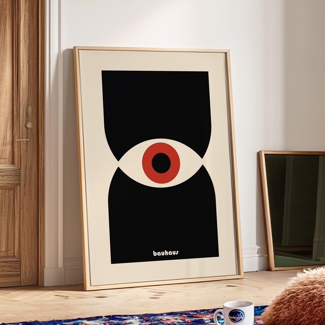 Bauhaus Single Eye Abstract Poster Black Shapes with Red Iris Art