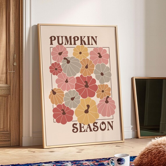 Pumpkin Season Retro Fall Pumpkin Grid Farmhouse Decor Poster