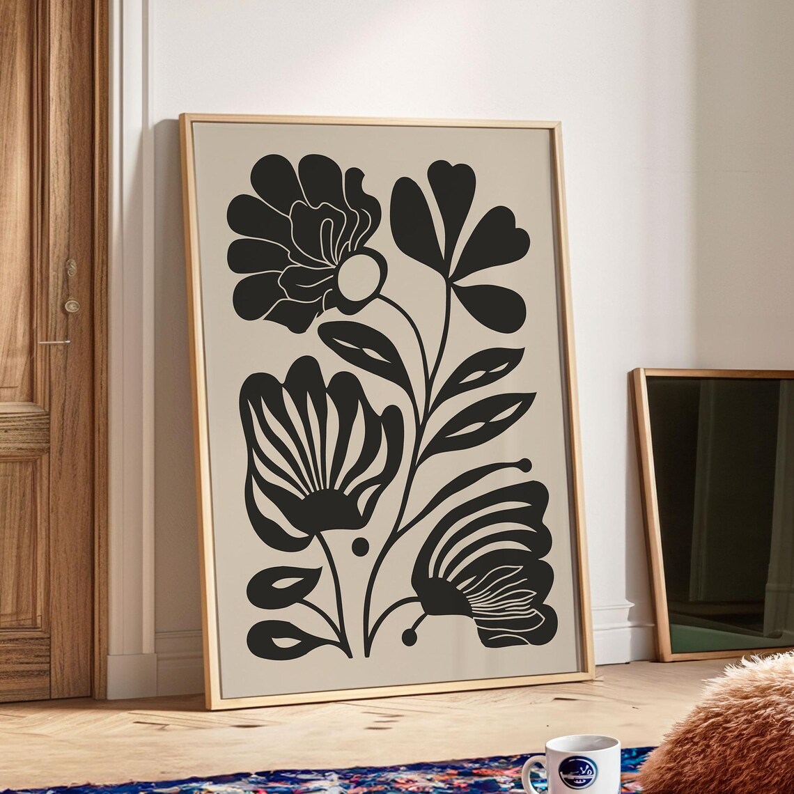 Black Bloom Botanical Abstract Poster in Matisse Cut-Out Style