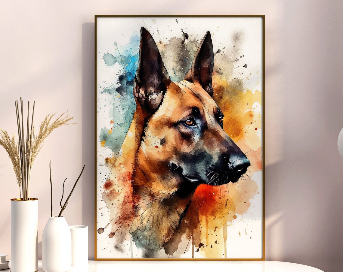Belgian Malinois Dog Profile Watercolor Bold Pet Portrait Poster
