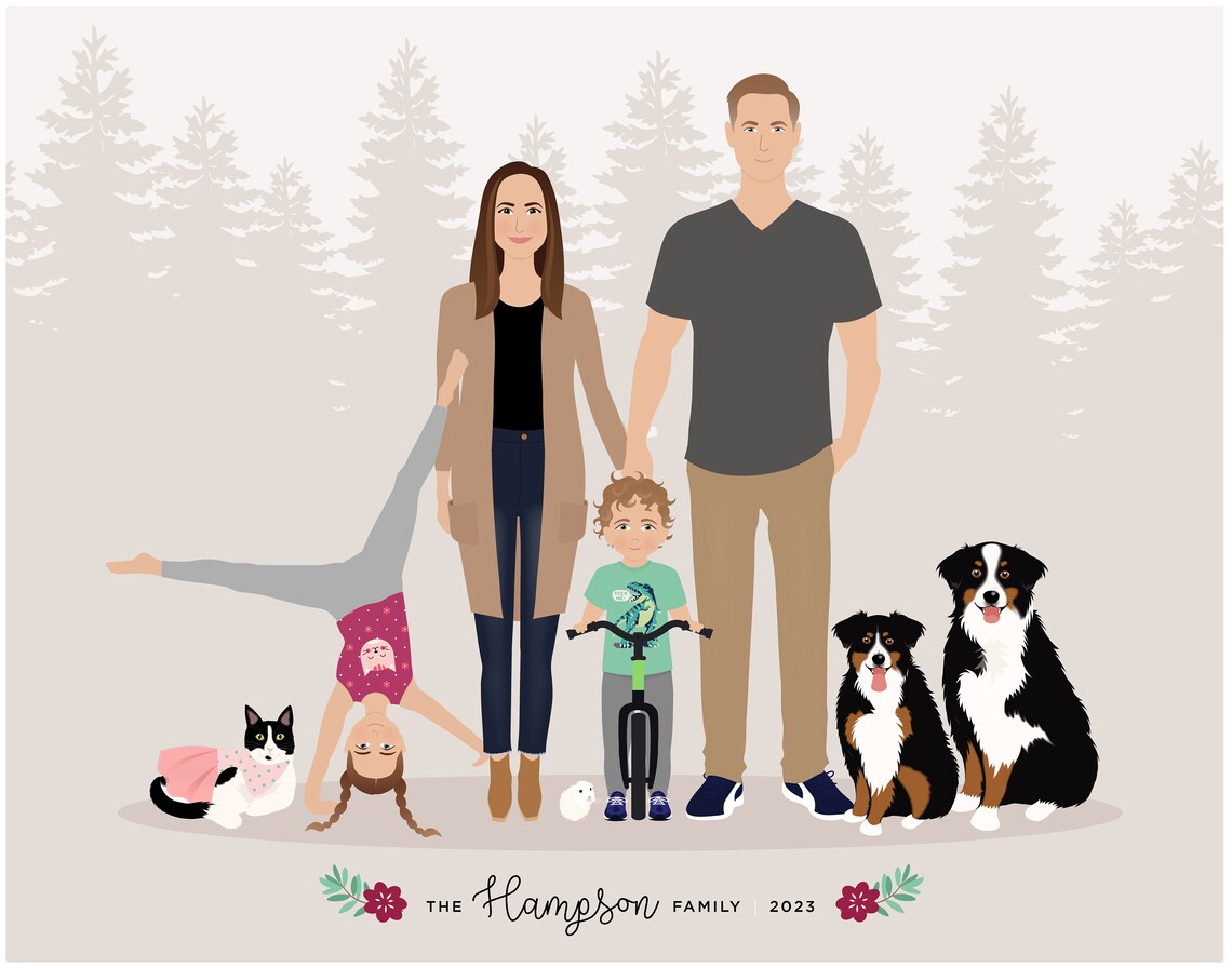 Family Portrait Illustration, Custom People Drawing - Image 5