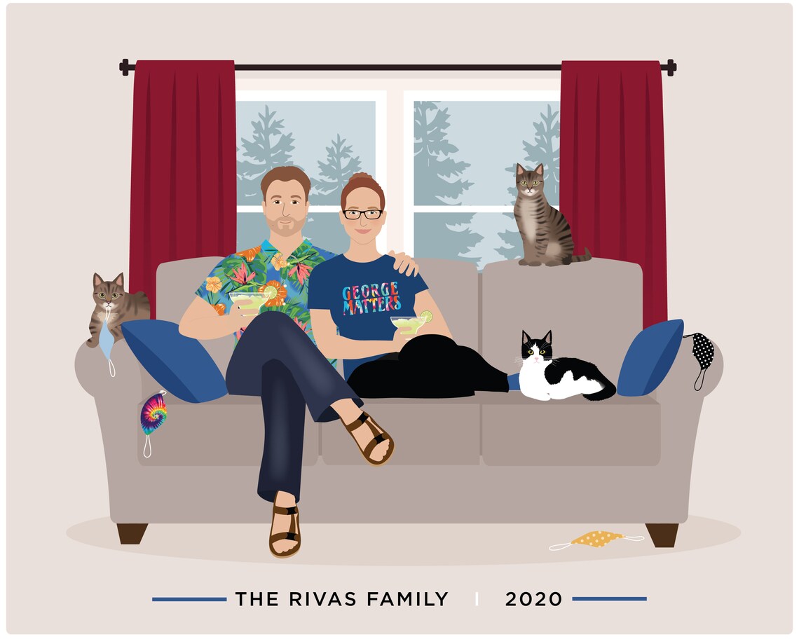 Modern City Family Portrait Illustration Baby Kids Dog Poster - Image 5