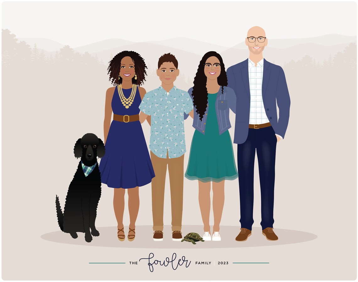 Custom Family Portrait, Personalized Illustration