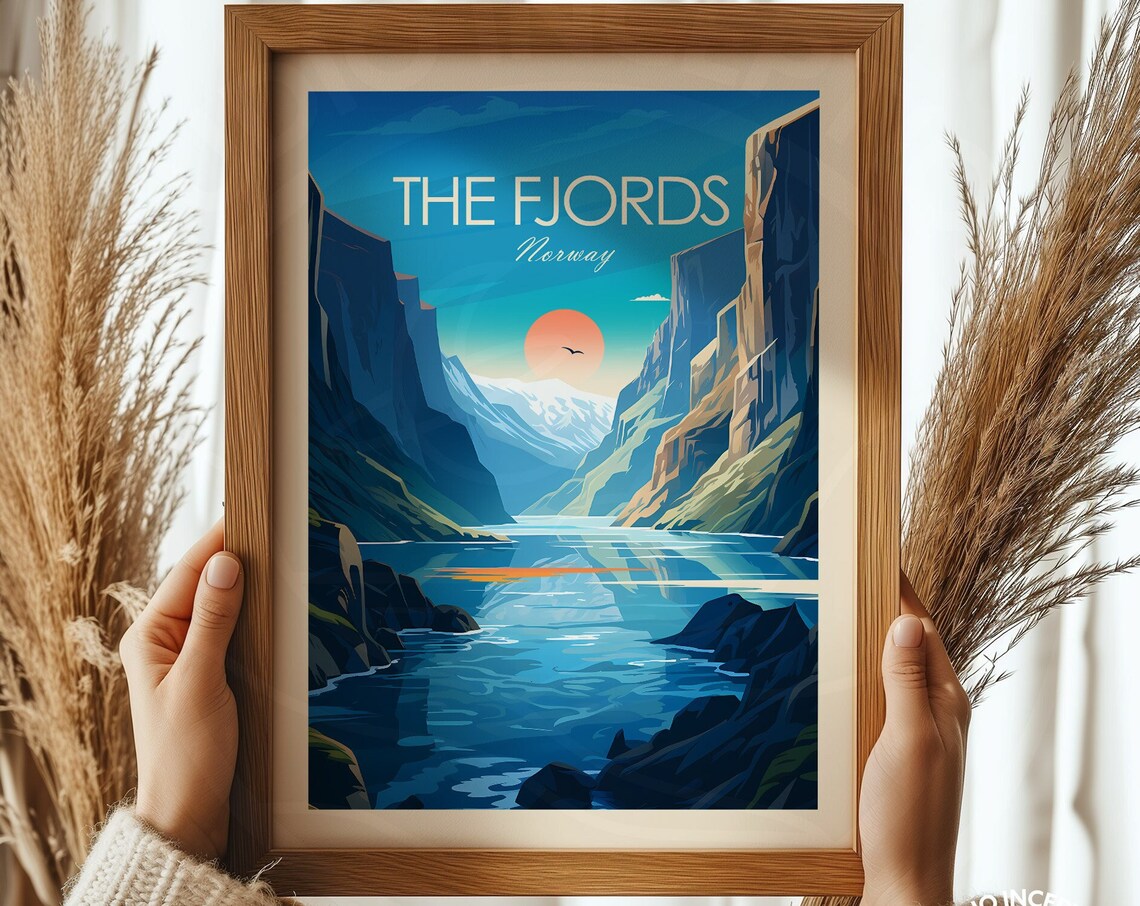 The Fjords Traditional Travel Poster, Norway - Image 3