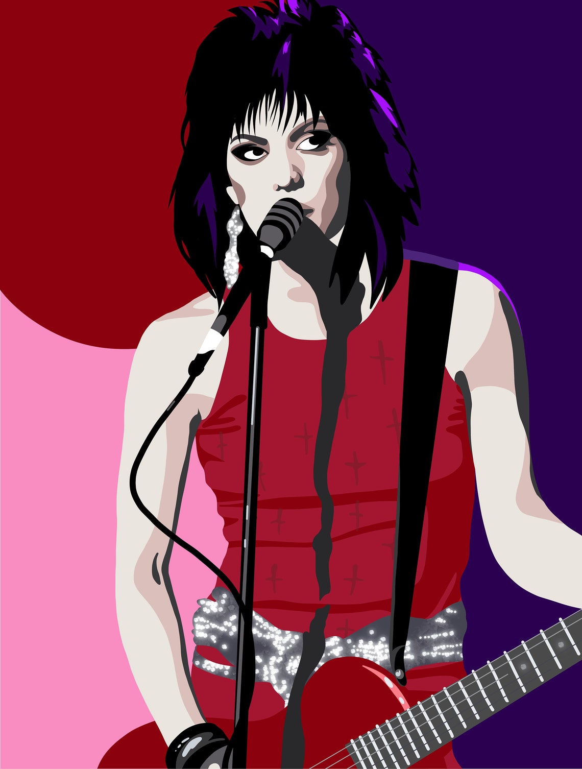 Joan Jett Rockstar With Guitar and Microphone Pop Art Portrait Poster - Image 2