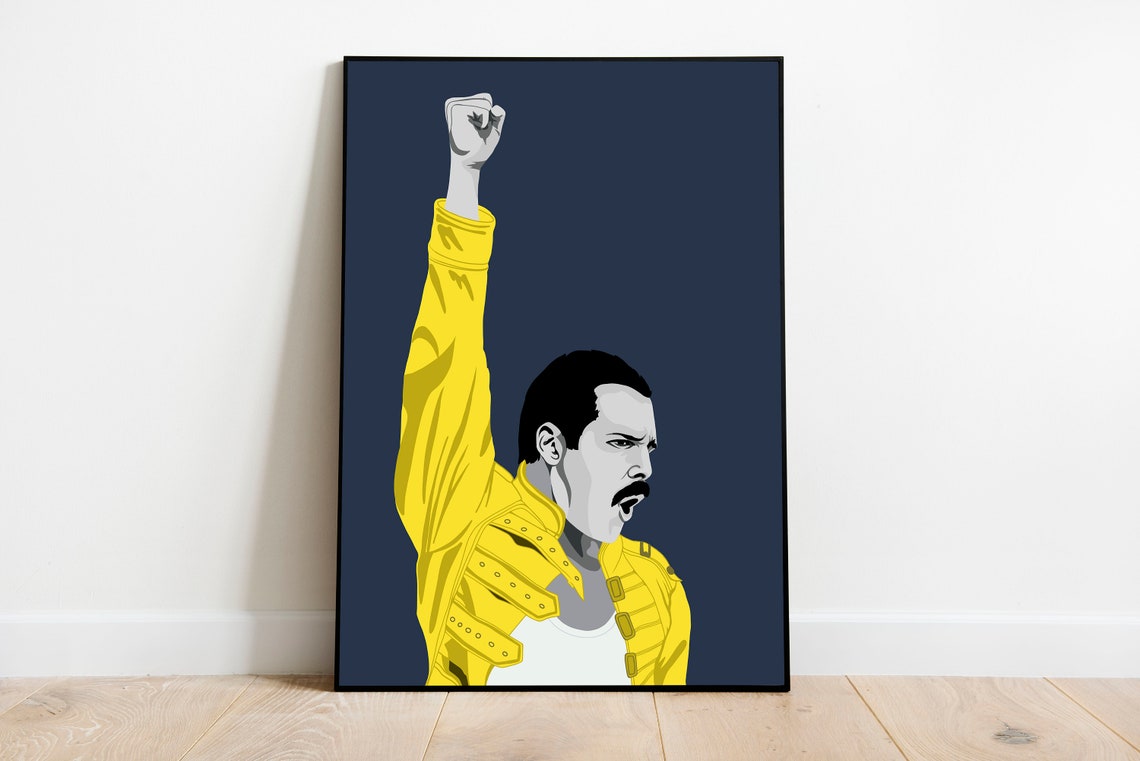Freddie Mercury Yellow Jacket Raised Fist Iconic Pose Poster