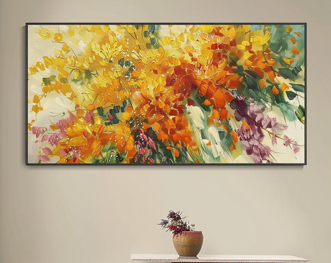 Golden Yellow Blossom Flowers Abstract Impasto Textured Art Poster