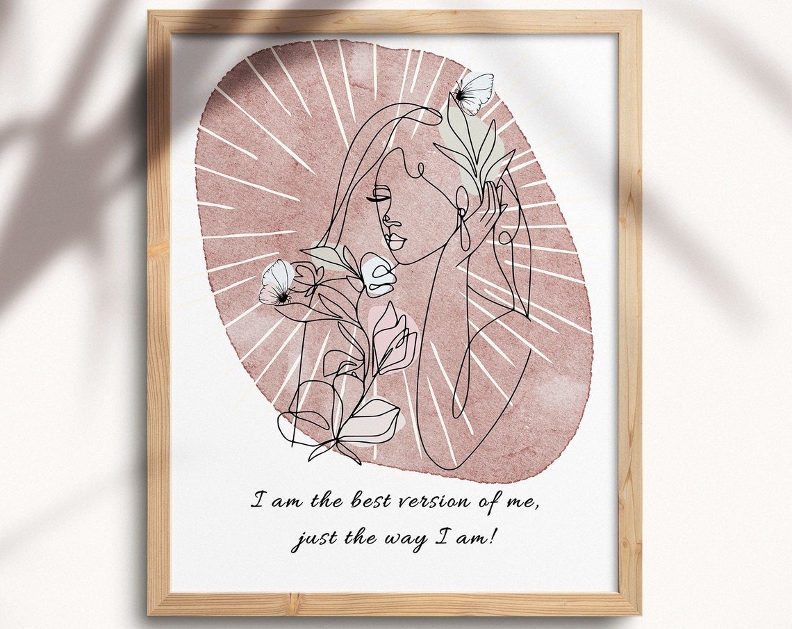 Best Version of Me Self Love Boho Floral Line Art Wall Poster