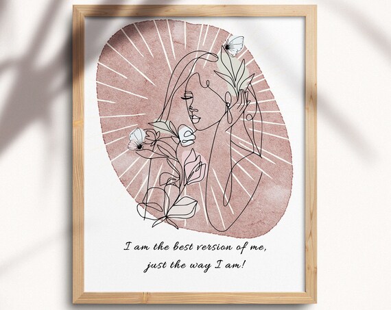 Best Version of Me Self Love Boho Floral Line Art Wall Poster