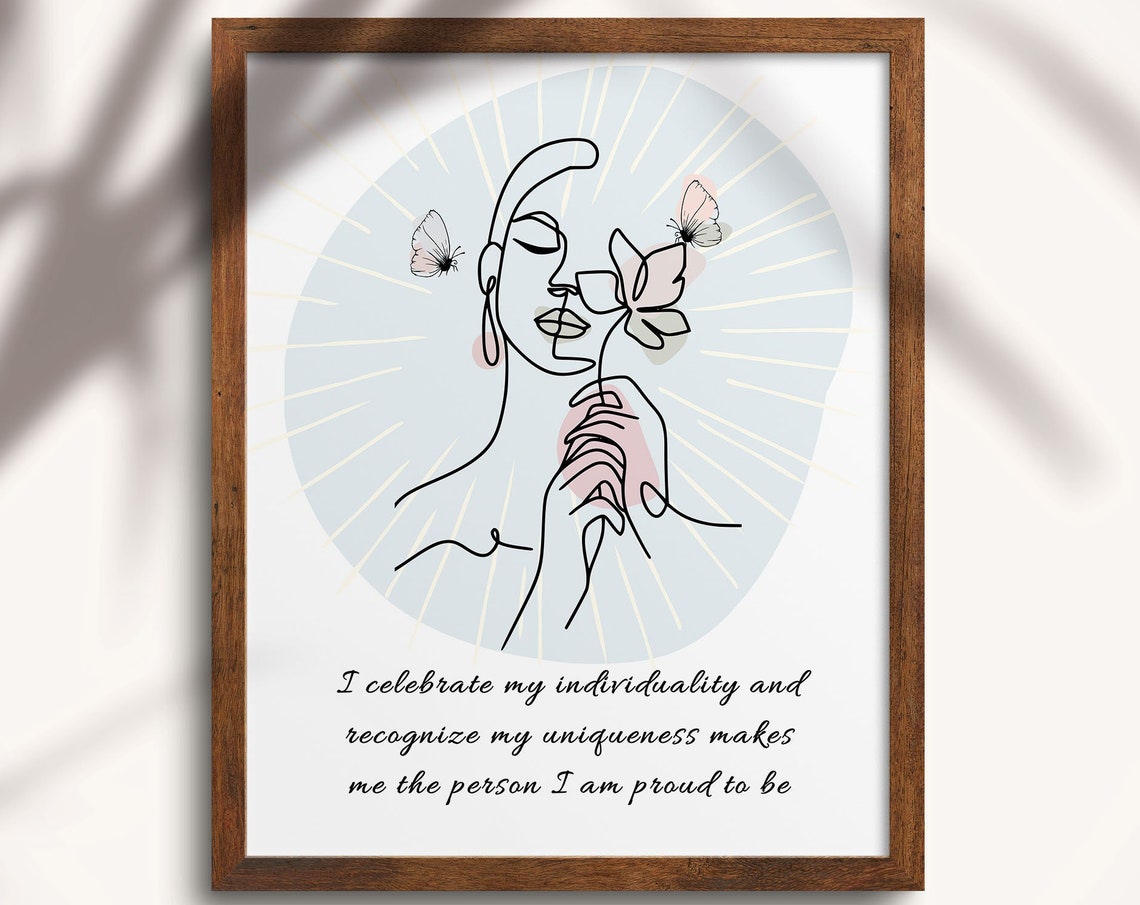 Celebrate Individuality Self Love Boho Line Art Woman Wall Print