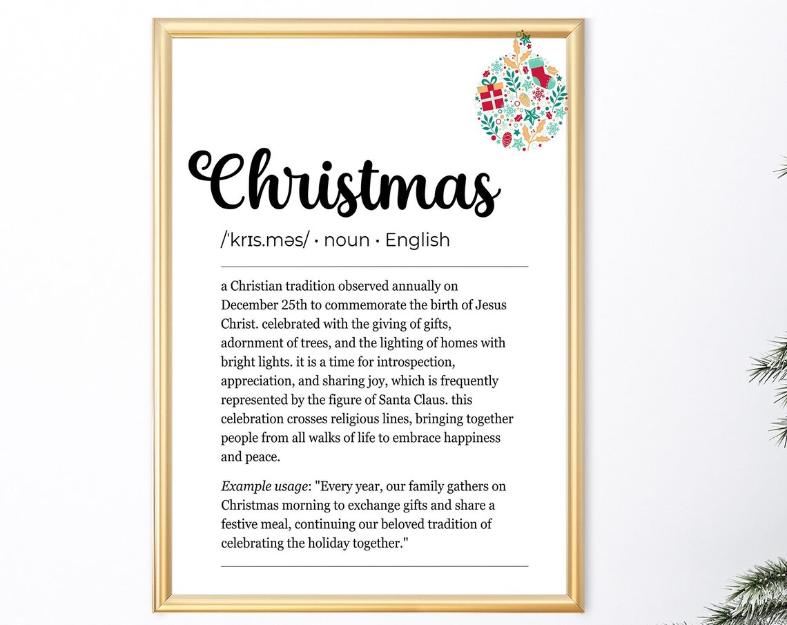 Christmas Definition Word Art Typography Holiday Gift Poster