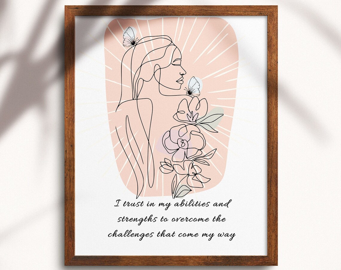 Trust Your Strengths Self Belief Boho Line Art Woman Wall Print