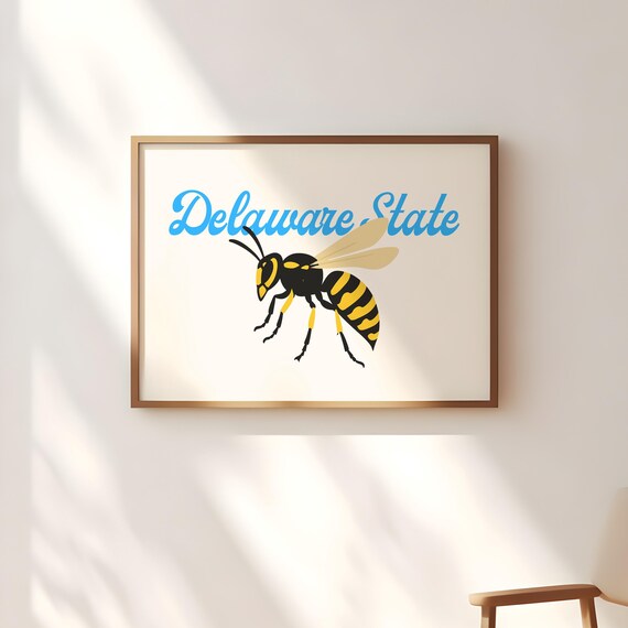 Delaware State Hornets Mascot Light Blue Script College Fan Poster