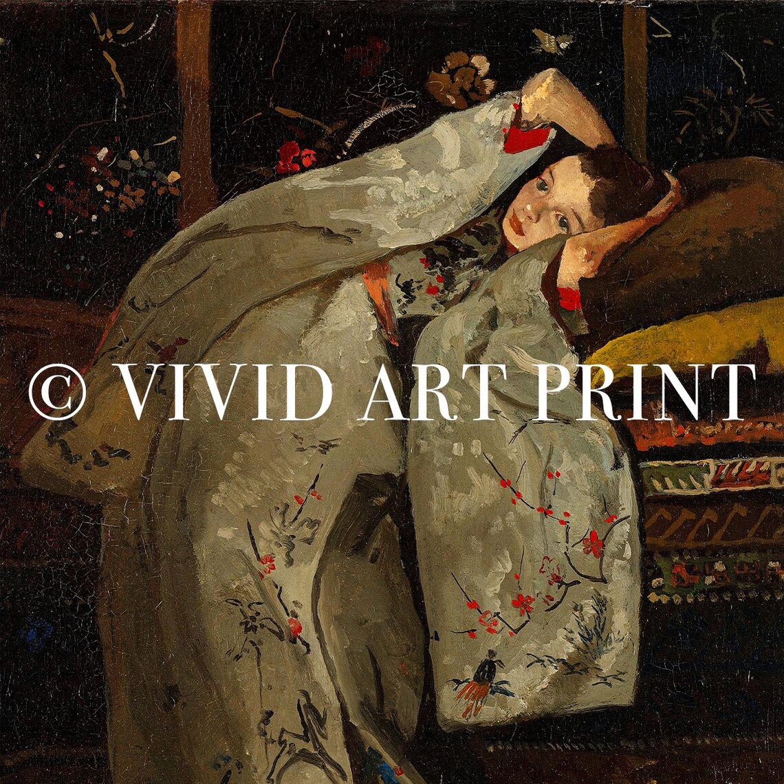 A Girl in White Kimono, Vintage Moody Elegance - Image 4
