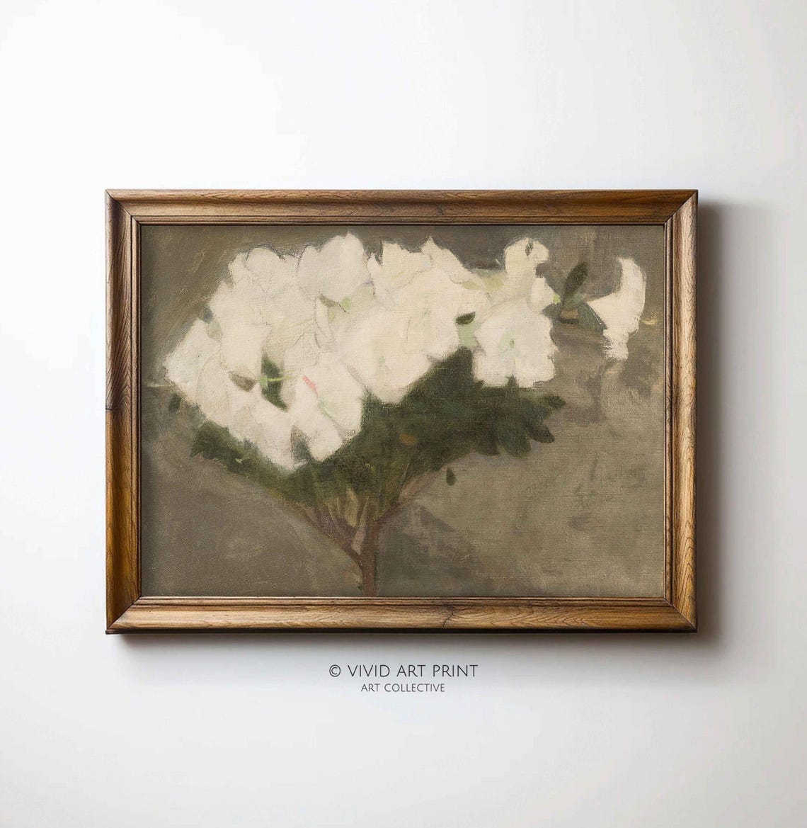 Muted White Roses Vintage Botanical Farmhouse Art Print