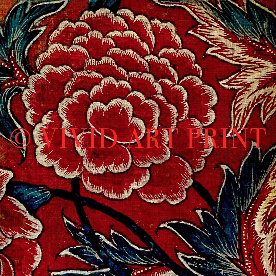 Vintage Flower Textile Art Print, Red Blossom - Image 4
