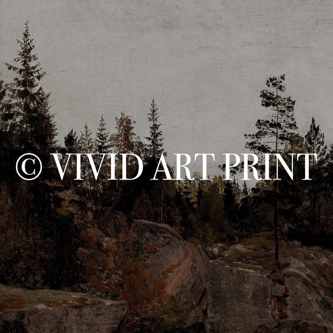 Rustic Forest Landscape Painting Wall Art Vintage Muted Home Decor Vivid Art Print An 370 - Image 4