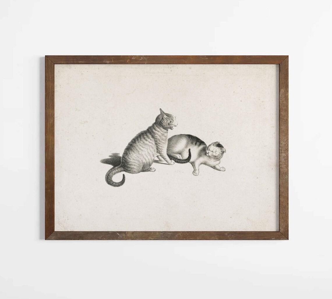 Vintage Cats Etching, Classic Feline Wall Art - Image 2