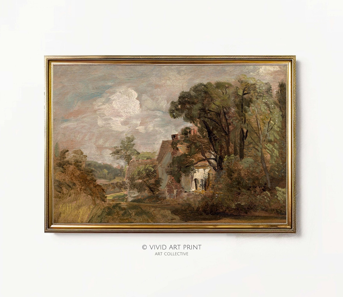A House In The Woods, Rustic Landscape Art Print