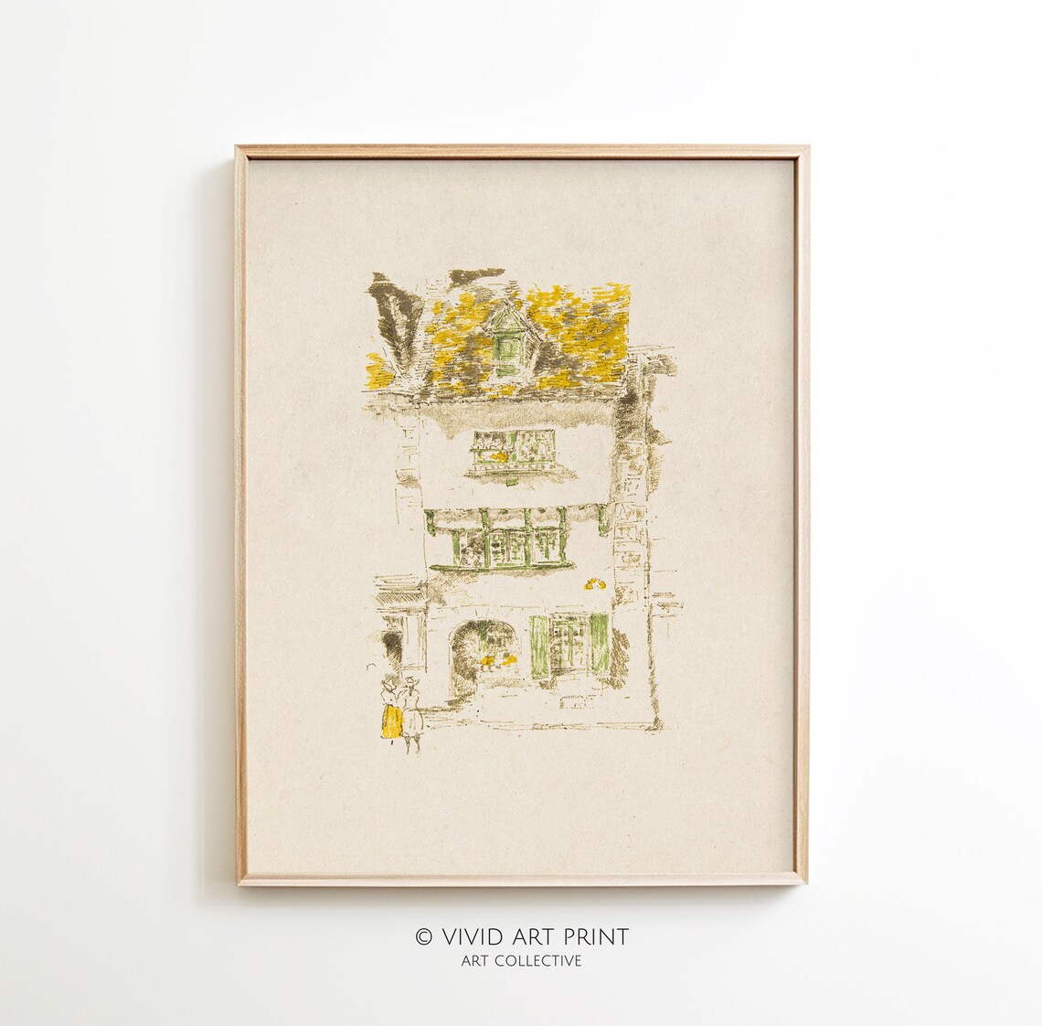 Vintage Cottage Sketch, Minimalist Architectural Art