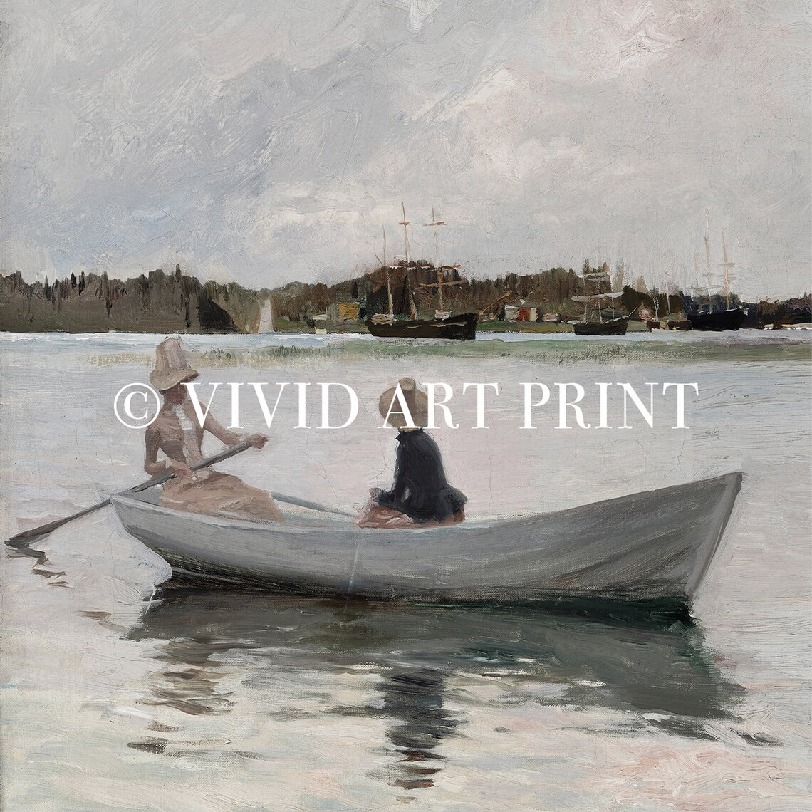 Two Women in a Rowboat Impressionist Vintage Boating Art Poster - Image 4
