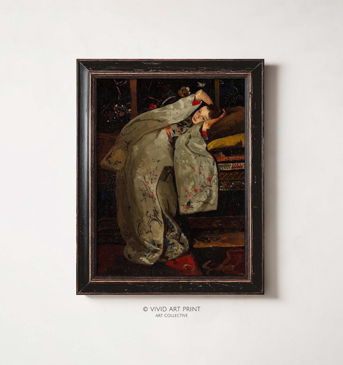A Girl in White Kimono, Vintage Moody Elegance