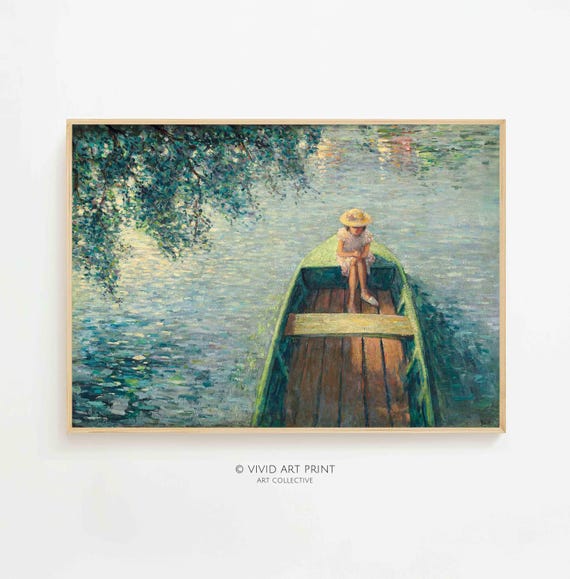 Girl On A Boat, Vintage Oil Painting Art Print
