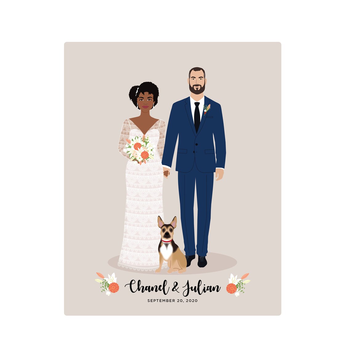 Wedding Couple Picture, Hand Drawn Portrait