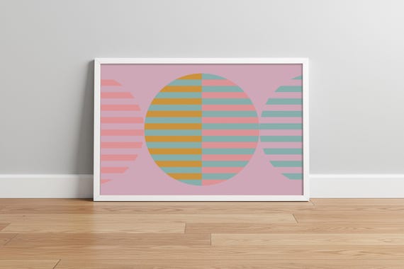 Midcentury Modern Geometric Print Rose Sage Green Circle Art Instant