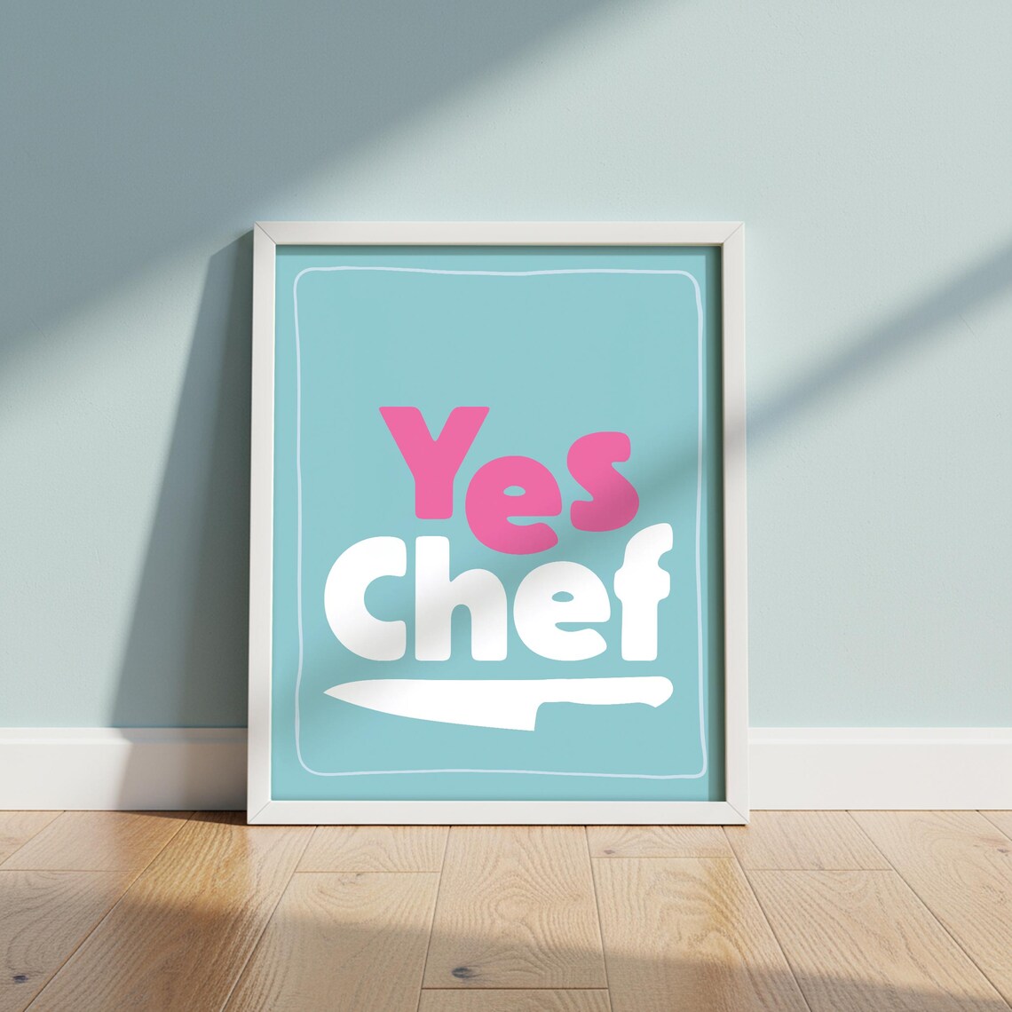 Yes Chef Kitchen Print Teal Pink Modern Minimalist