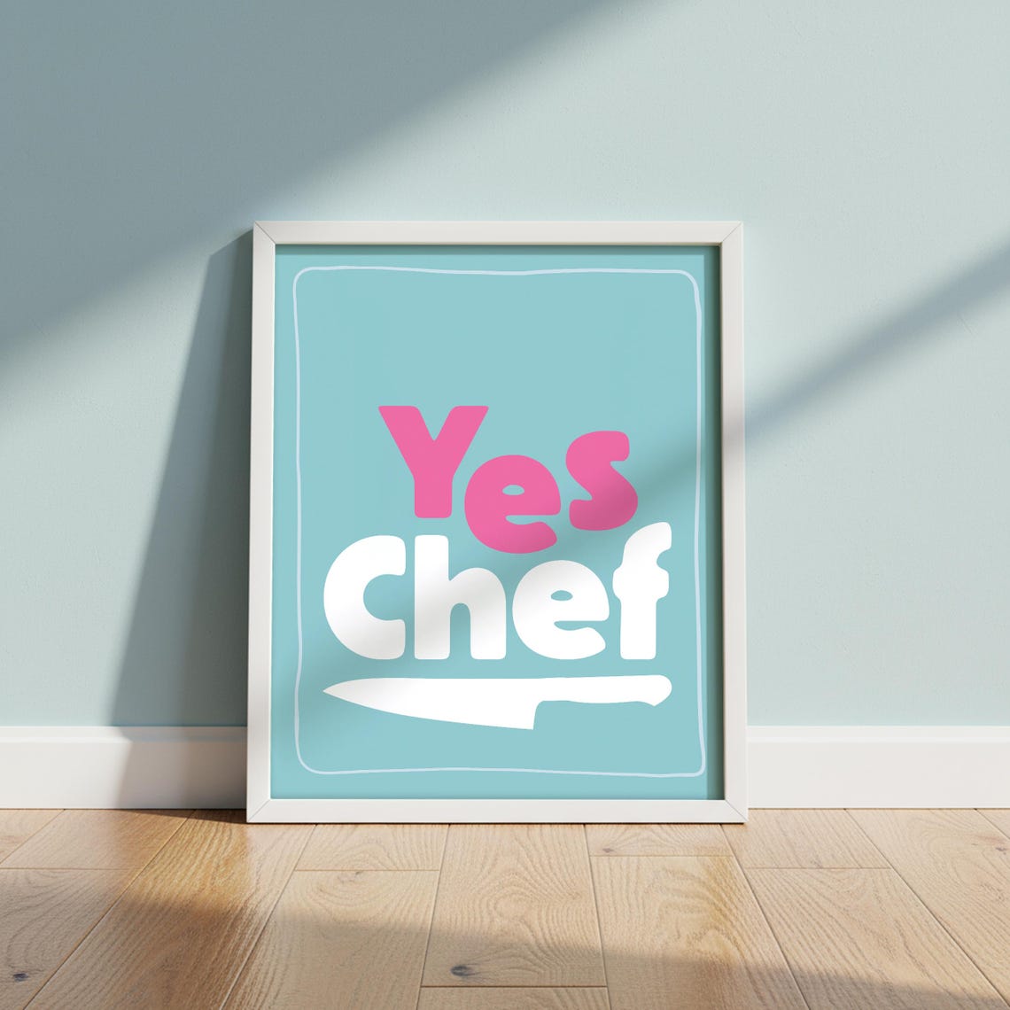 Yes Chef Kitchen Quote Teal Pink Modern Style Typography Poster