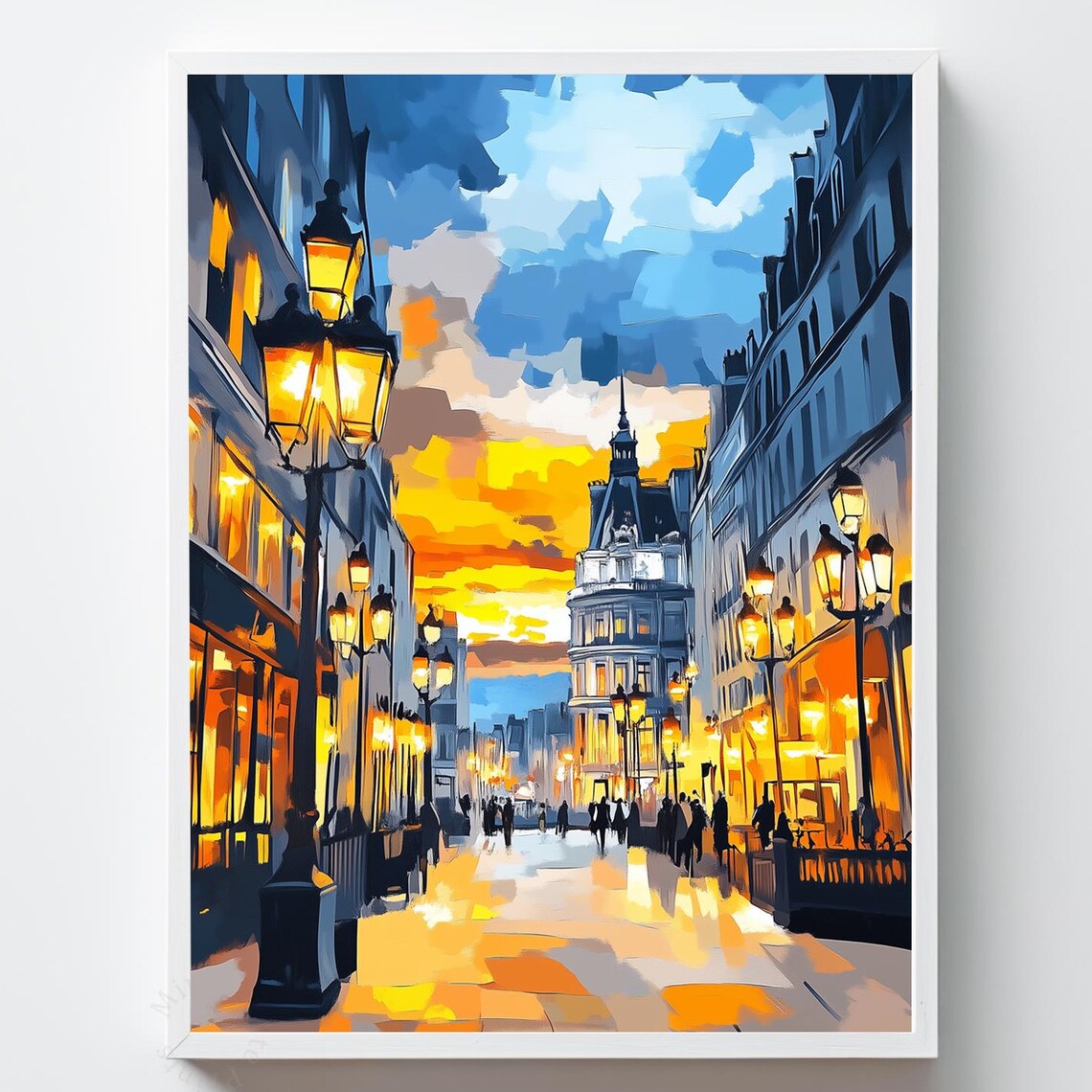 Paris Twilight Gas Lamps Historic Boulevard Impressionist Art Poster
