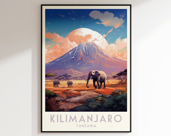 Kilimanjaro Travel Print Botswana Print Canada Home Decor Retro Wall Art Wedding Giftbirthday Giftdigital Print Kilimanjar Poster