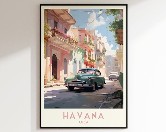 Havana Cuba Classic Car Colonial Street Vintage Travel Poster