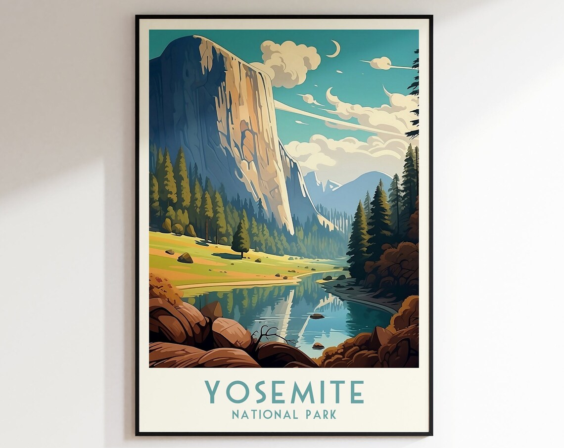 Yosemite El Capitan Lake Reflection National Park Travel Poster